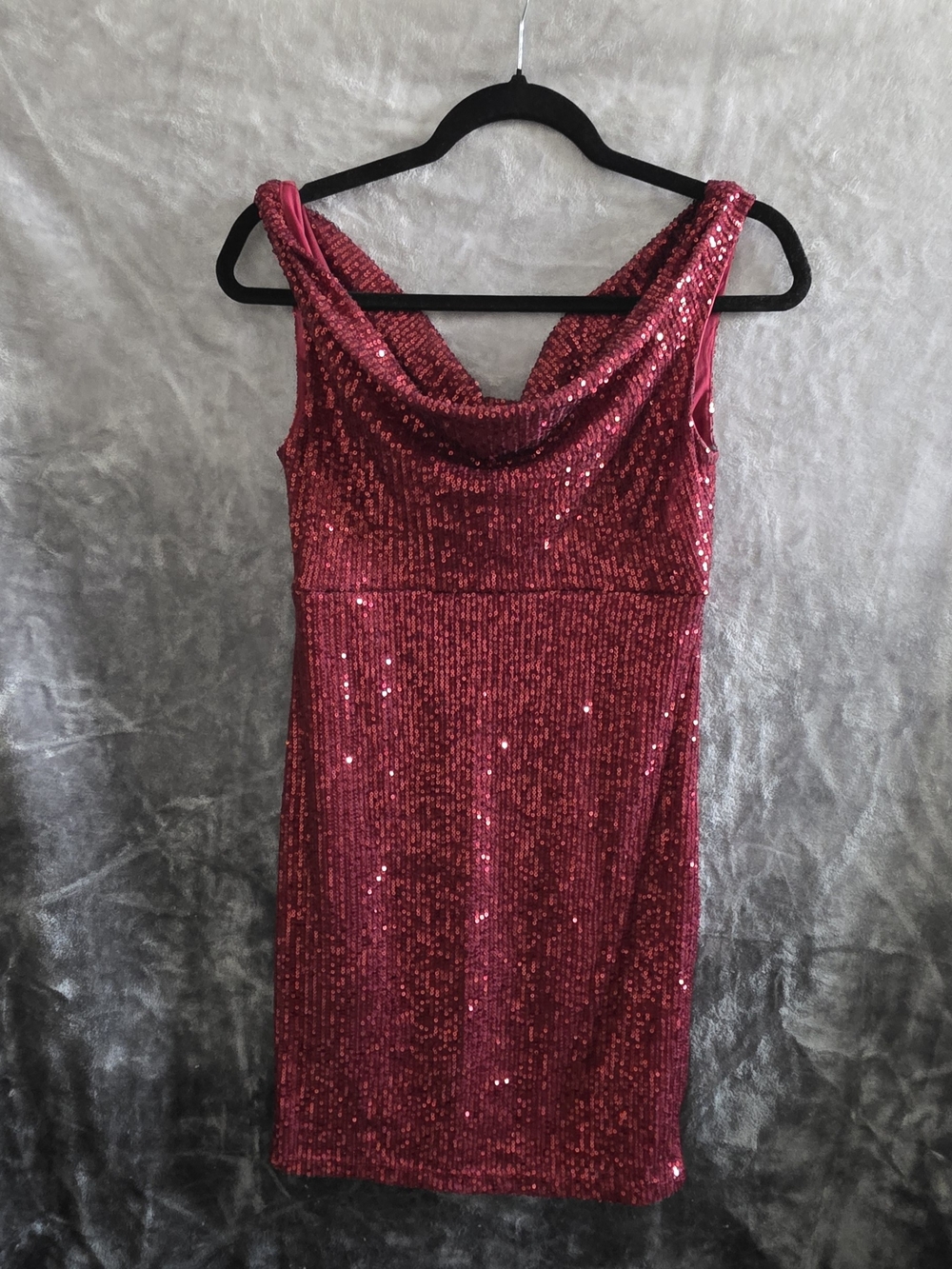 Express Red Sequin Cowl Neck Mini Dress XS
